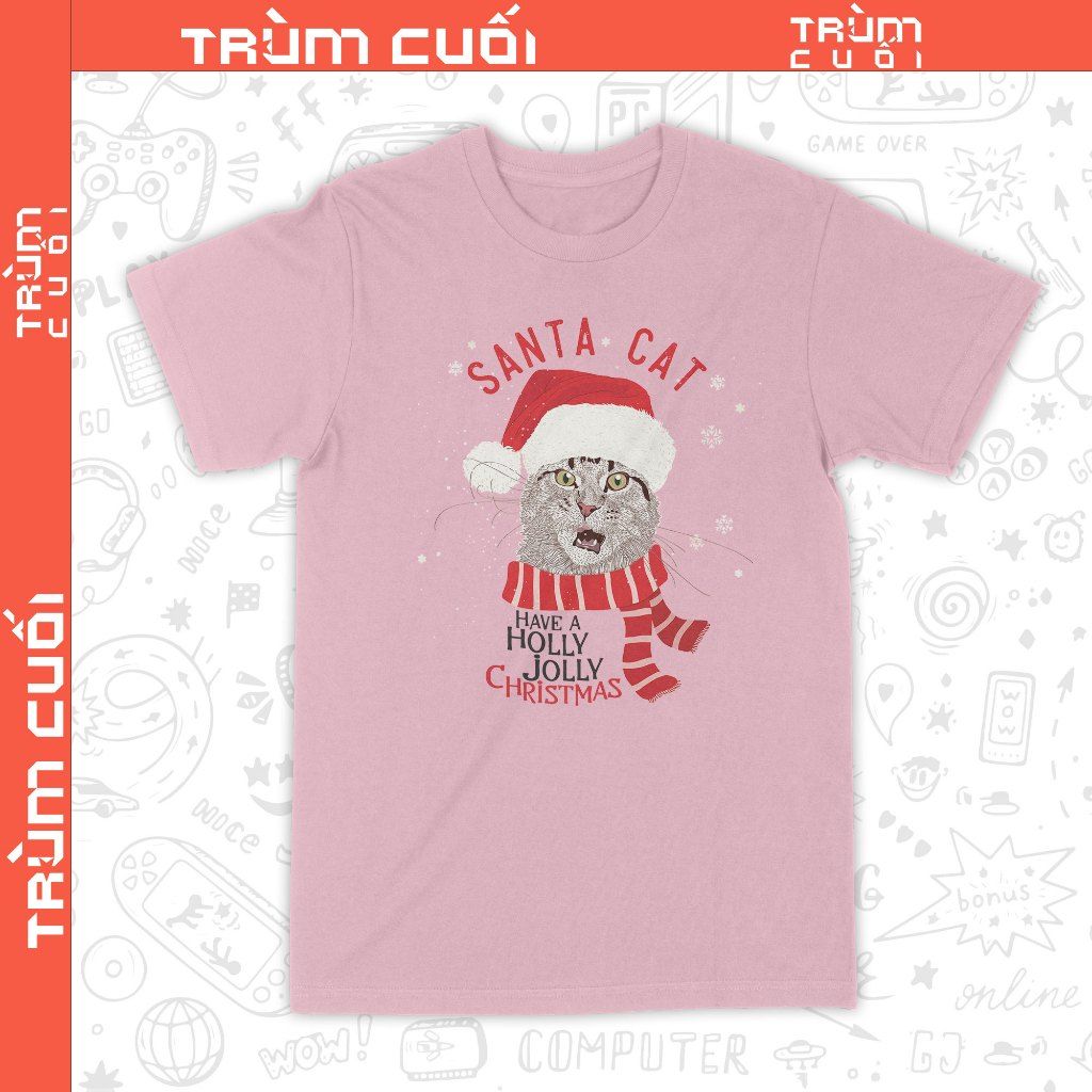  Áo thun Santa Cat, Trùm Cuối Christmas Festival, Unisex Cotton 100% 2 màu nam nữ 0381 