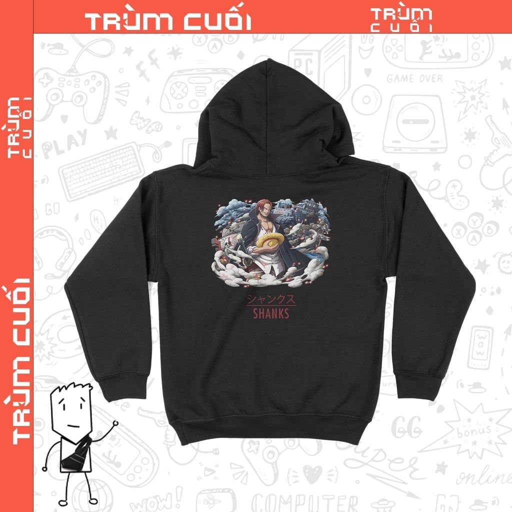  Áo Hoodie Shank Tóc Đỏ - One Piece, Trùm Cuối Unisex Anime Cine, Nỉ Bông 100% 2 màu nam nữ 0165 