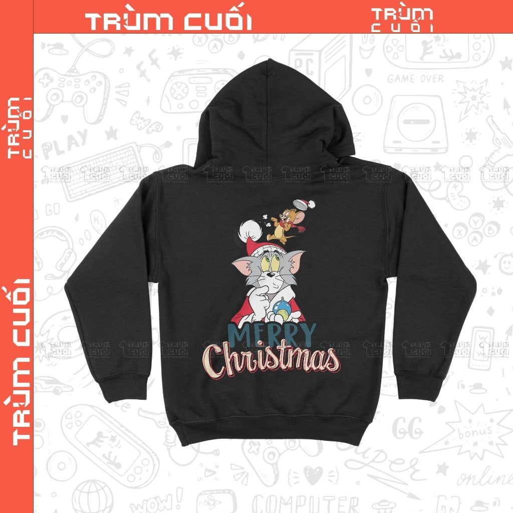  Áo Hoodie Giáng Sinh của Tâm và Gia Huy, Trùm Cuối Cartoon Christmas Festival, Nỉ Bông 100% Unisex nam nữ 0377 