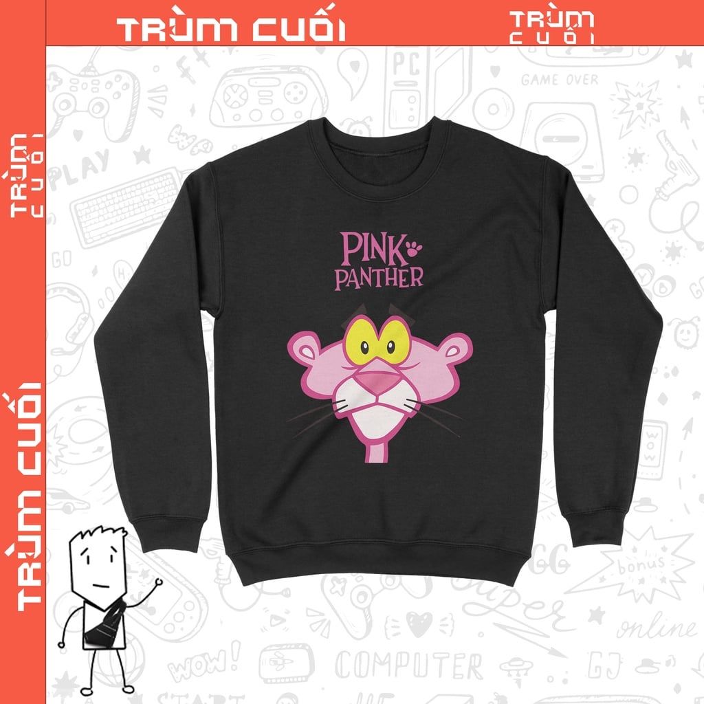  Áo Sweater Pink Panther, Trùm cuối Cartoon Cine, Unisex Cotton 100% 2 màu nam nữ 0208 