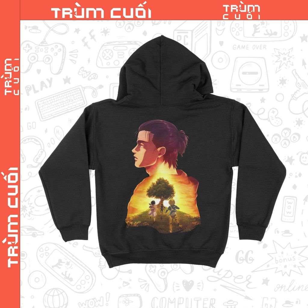  Áo Hoodie Eren - Khát Vọng Tự Do - Attack on Titan, Trùm Cuối Anime, Unisex Nỉ Bông 100% 2 màu nam nữ 0360 