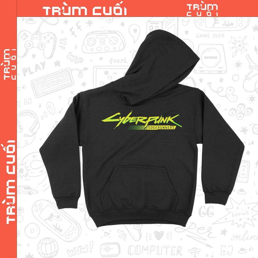  Áo Hoodie 2 mặt Cyberpunk Edgerunner Logo, Trùm Cuối Game Anime, Unisex Nỉ Bông 100% 2 màu nam nữ 0359 