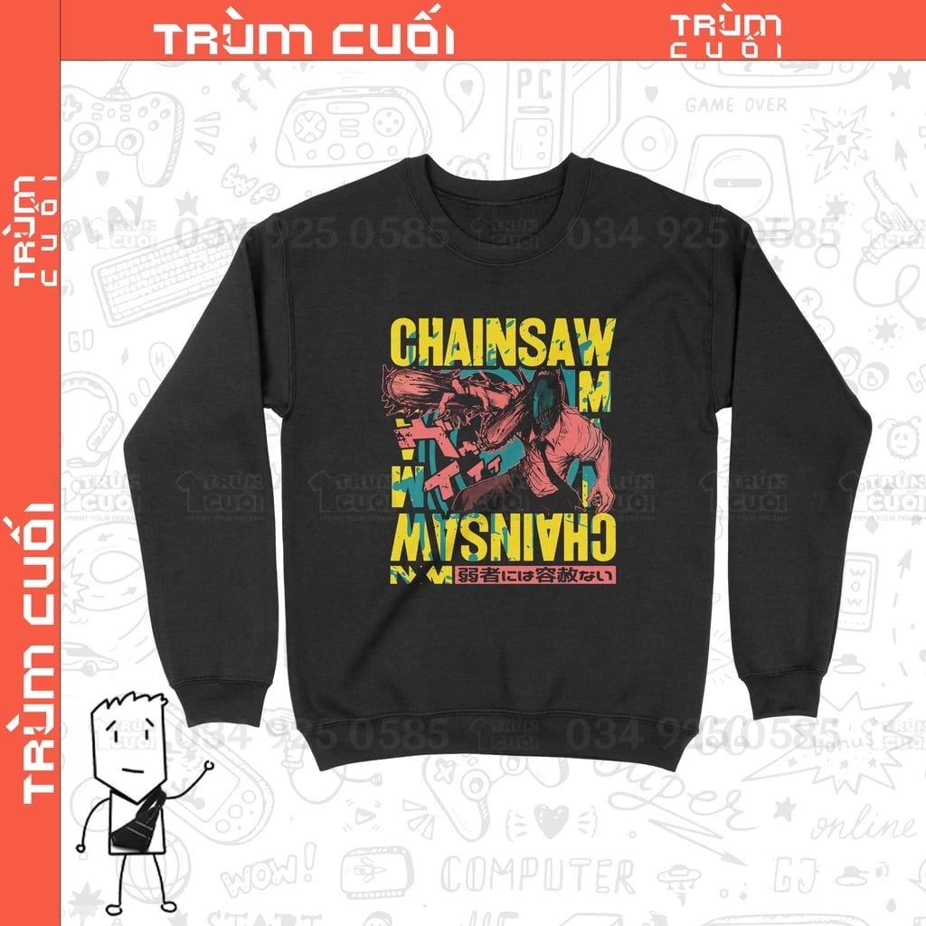  Áo Sweater It's Chainsaw Time - Chainsaw Man, Trùm Cuối Anime Cine, Unisex Nỉ Bông 100%, 2 màu nam nữ 0152 