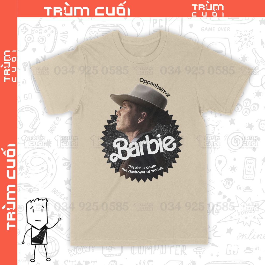  Áo thun Barbie x Oppenheimer: Chàng Ken Tử Thần Ver. ĐEN DARK, Trùm Cuối Movie Meme, Unisex Cotton 100% 0292 