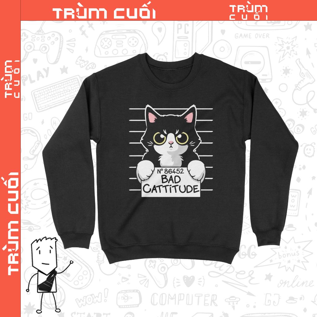  Áo Sweater Mèo Vô Tù, Trùm cuối Animal Meme , Cotton 100% 2 màu nam nữ 0236 