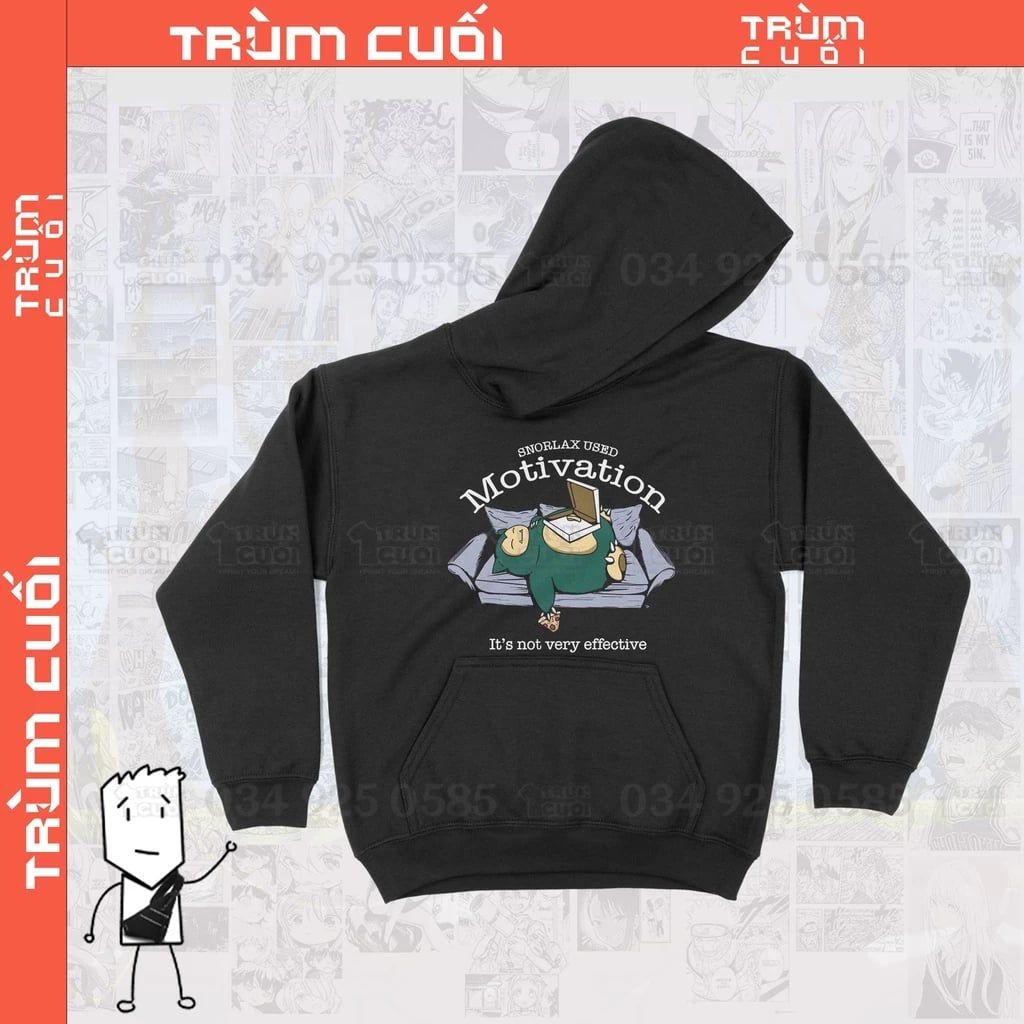  Áo Hoodie Snorlax Chill, Trùm Cuối Anime, Unisex Nỉ Bông 100% 2 màu nam nữ 