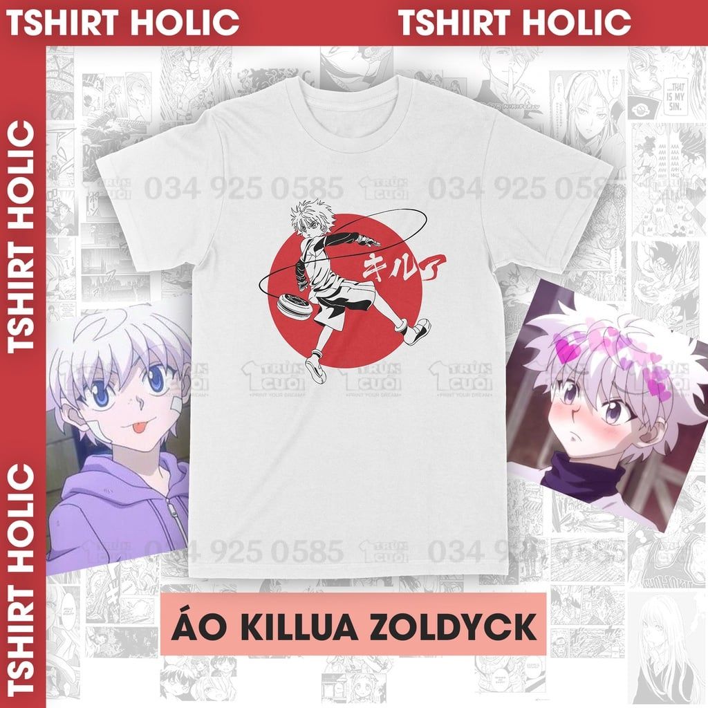  Áo thun Hunter × Hunter: Killua Zoldyck Unisex Trùm Cuối Anime, Cotton 100% 2 màu nam nữ 0003 