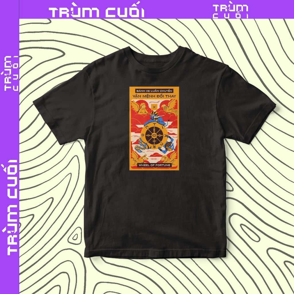  Áo thun Tarot - Wheel of Fortune, Firewood x Trùm Cuối, Unisex Cotton 100% 2 màu nam nữ 0397 