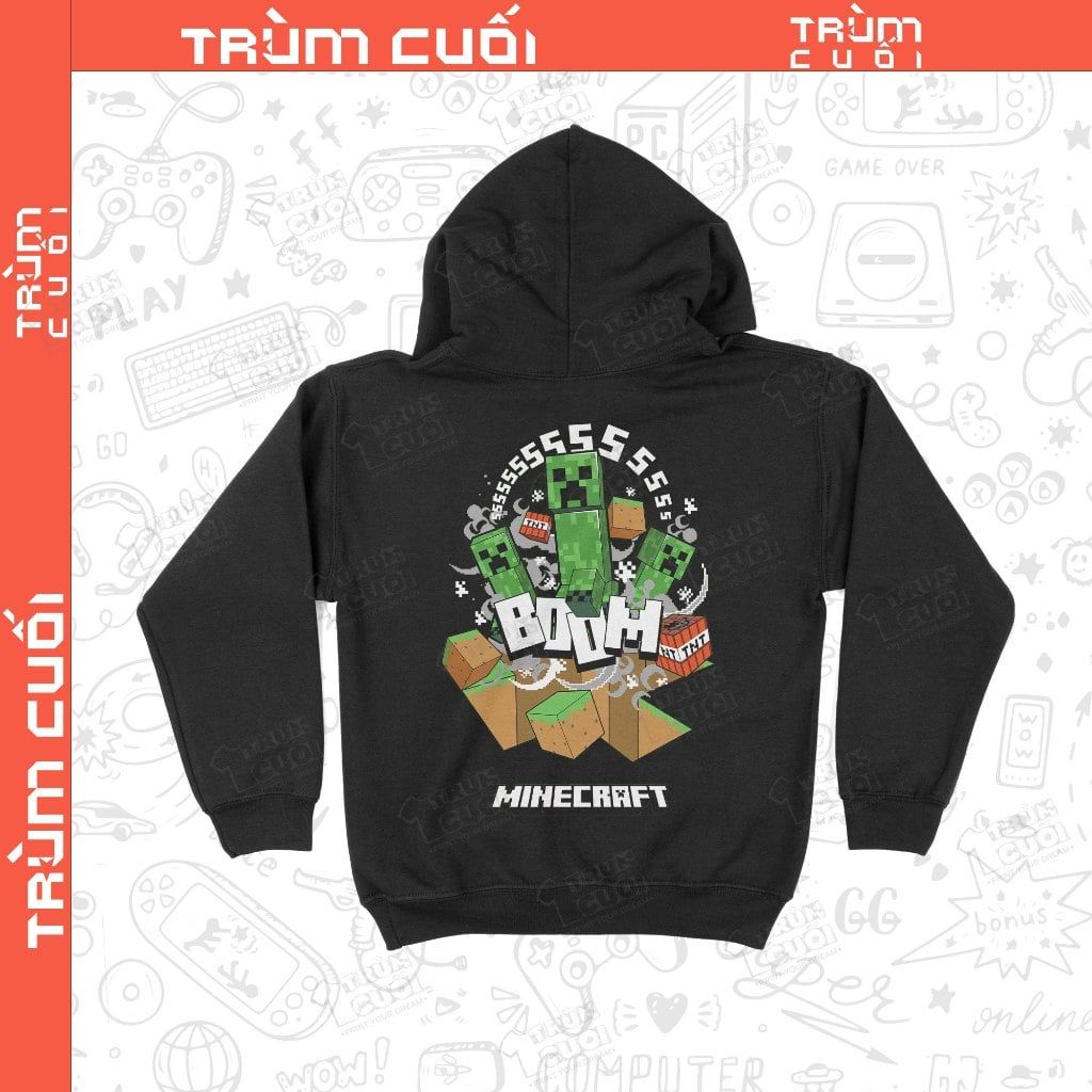  Áo Hoodie 2 mặt Minecraft - Boom, Trùm Cuối Game, Nỉ Bông 100% Unisex nam nữ 0434 