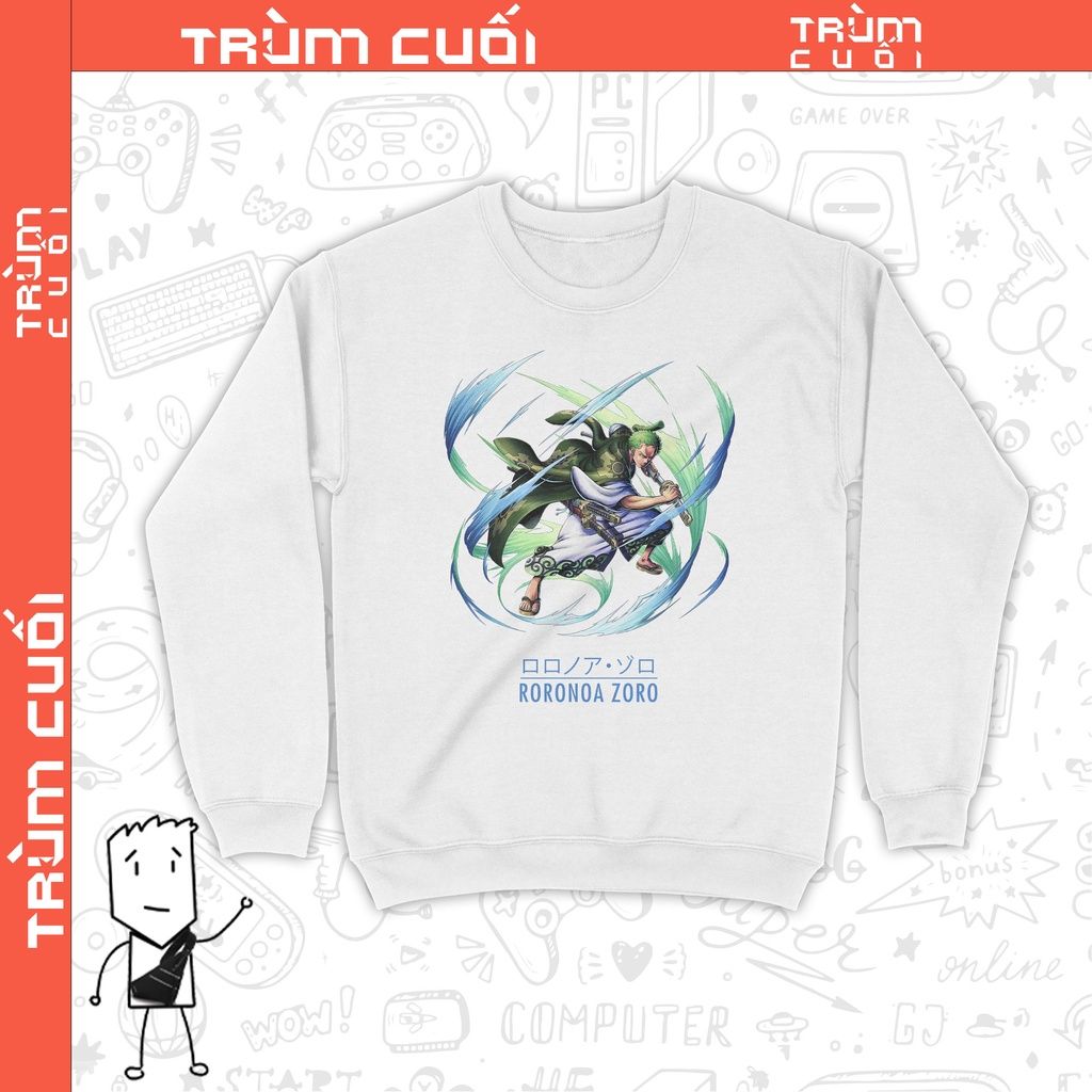 Áo Sweater Roronoa Zoro - One Piece, Trùm cuối Anime Cine, Nỉ Bông 100% 2 màu nam nữ 0163 