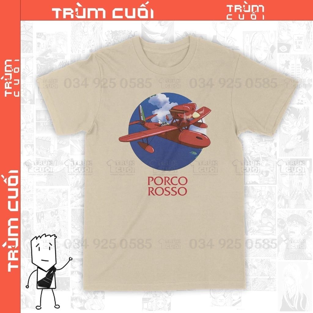  Áo thun Poco Rosso - Ghibli  Unisex Trùm Cuối Anime Cine Movie, Cotton 100% 2 màu nam nữ 0117 