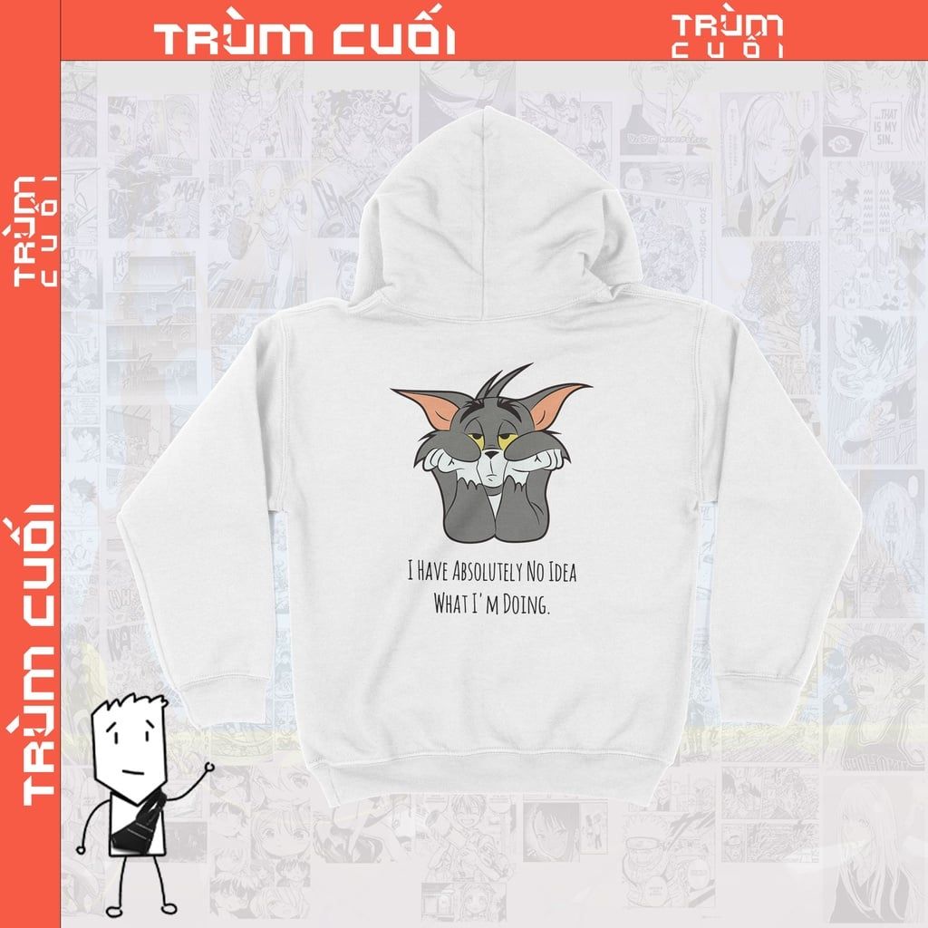  Áo Hoodie Mèo Tom Chán, Trùm cuối Meme, Nỉ Bông 100% 2 màu nam nữ 0122 