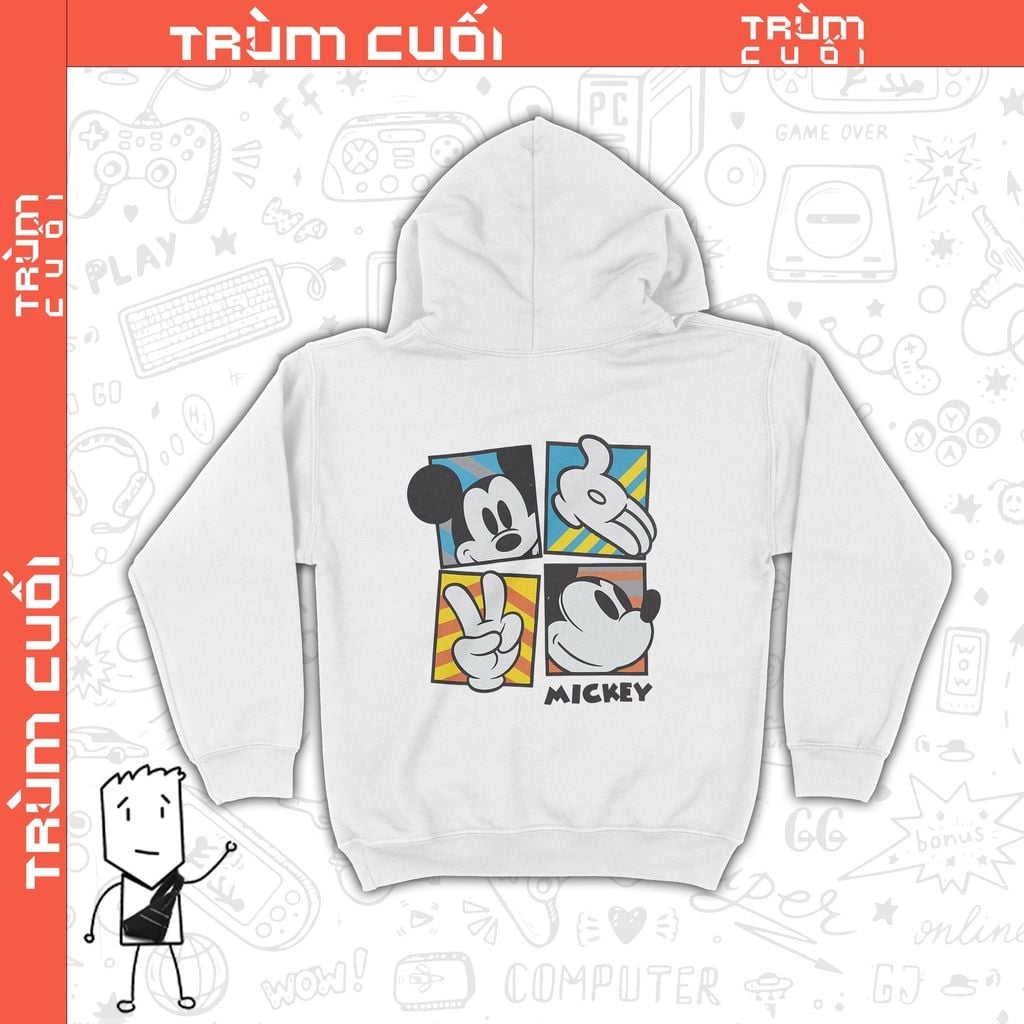  Áo Hoodie Chuột Mickey, Trùm Cuối Cartoon Cine, KZ  Nỉ Bông 100%, màu nam nữ 0203 