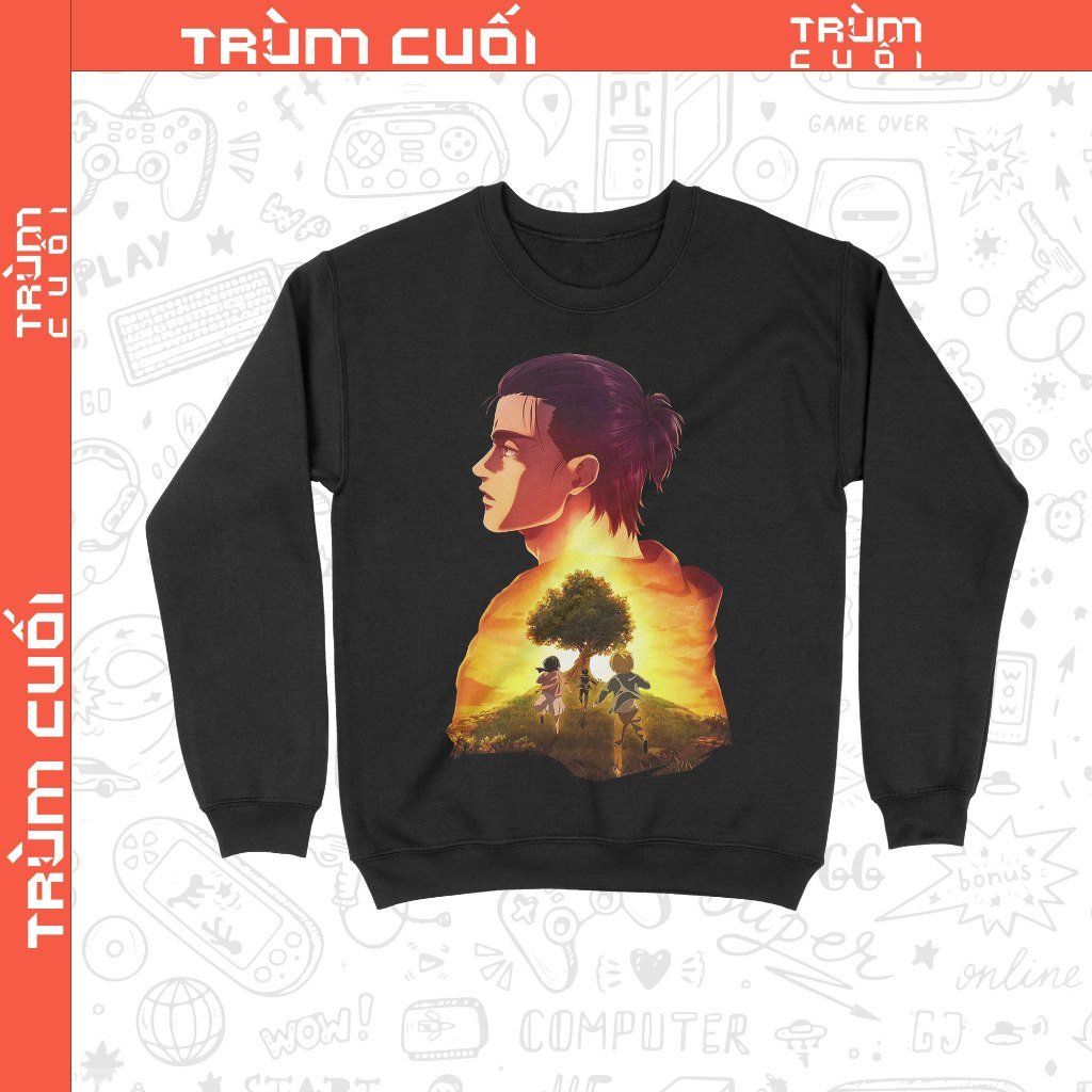  Áo sweater Eren - Khát Vọng Tự Do - Attack on Titan, Trùm Cuối Anime, Unisex Nỉ 100% 2 màu nam nữ 0360 