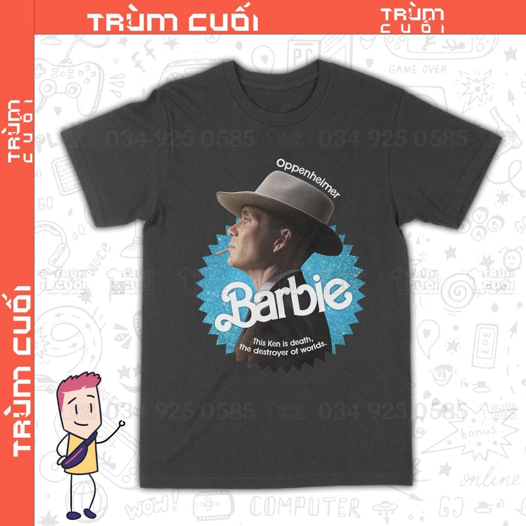  Áo thun Barbie x Oppenheimer: Chàng Ken Tử Thần Ver. Xanh, Trùm Cuối Movie Meme, Unisex Cotton 100% 0292 