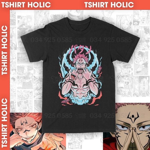  Áo thun Chú thuật hồi chiến Sukuna Unisex Trùm Cuối Manga Anime, Cotton 100% 2 màu nam nữ 0017 