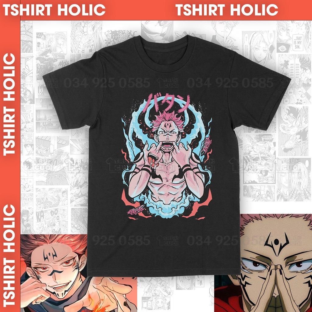  Áo thun Chú thuật hồi chiến Sukuna Unisex Trùm Cuối Manga Anime, Cotton 100% 2 màu nam nữ 0017 