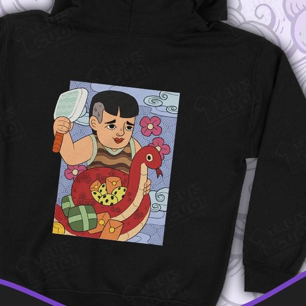  Áo hoodie cậu Pảnh ôm Rắn Tía, Trùm Cuối x Đăng Hoả Chi Thần - Tết 2025, Nỉ Bông 100% Unisex 
