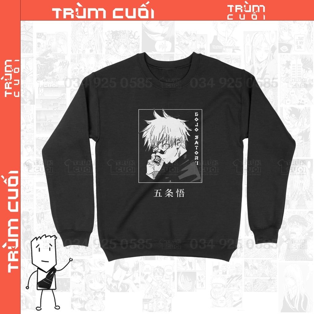  Áo Sweater Jujutsu Kaisen: Gojo Satoru, Trùm Cuối Anime, Unisex Nỉ Bông 100% 2 màu nam nữ 0012 