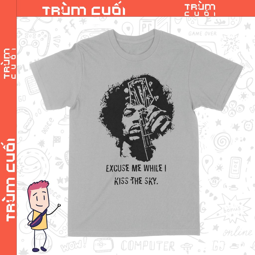  Áo thun Jimi Hendrix - Kiss The Sky, Trùm Cuối Thần Tượng Âm Nhạc, Cotton 100% 2 màu nam nữ 0317 
