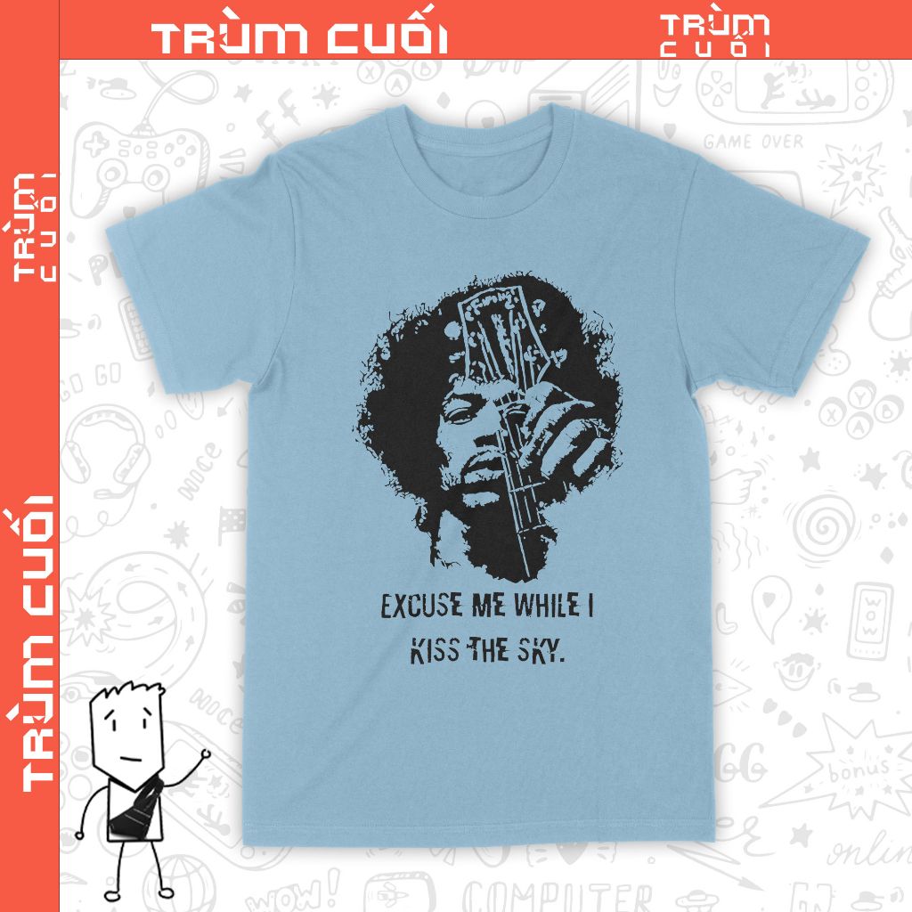  Áo thun Jimi Hendrix - Kiss The Sky, Trùm Cuối Thần Tượng Âm Nhạc, Cotton 100% 2 màu nam nữ 0317 