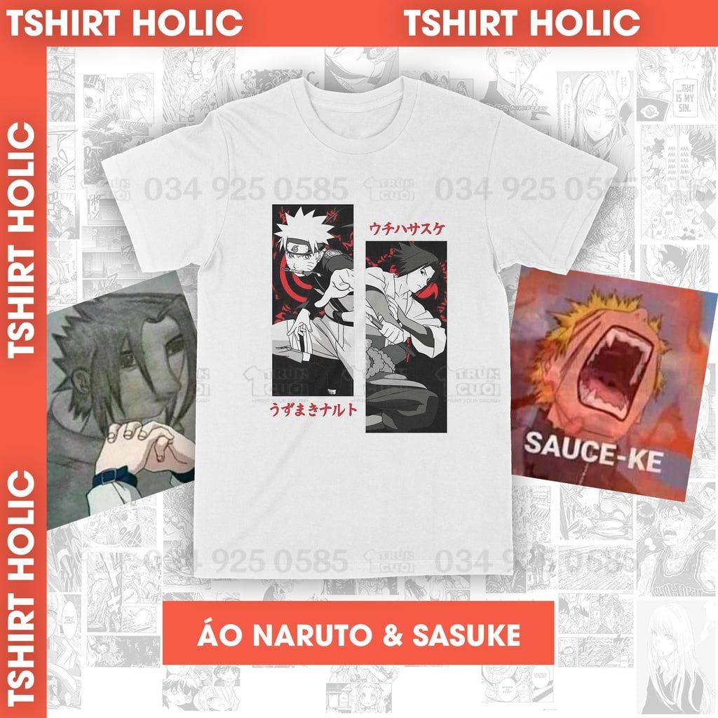  Áo thun Naruto và Sasuke Unisex Trùm Cuối Anime, Cotton 100% 2 màu nam nữ 0008 