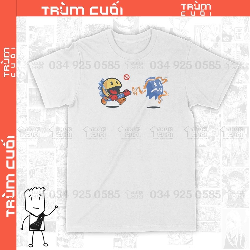 Áo thun Pacman Ghost Buster Unisex Trùm Cuối Game, Cotton 100% 2 màu nam nữ 0069 