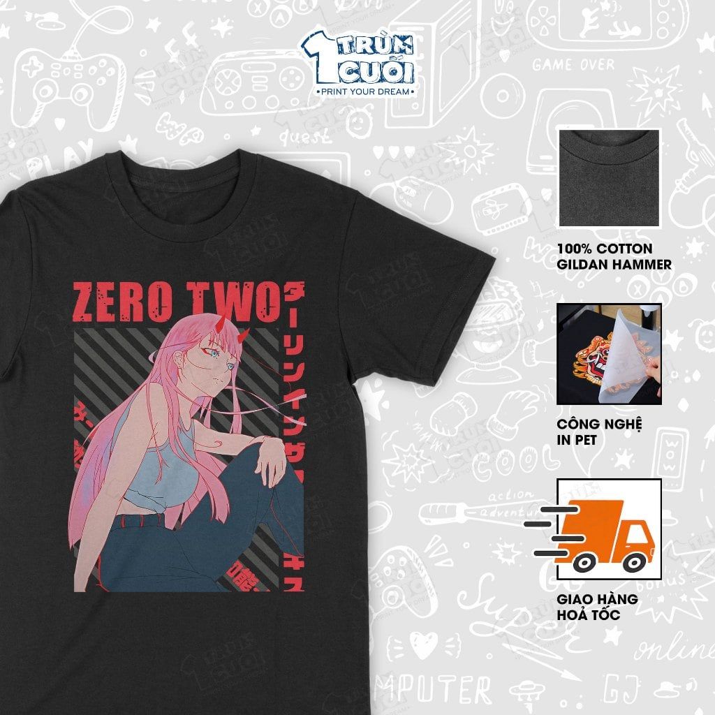  Áo thun Zero Two - Darling in the Franxx, Trùm Cuối Manga Anime, Cotton 100% Unisex 2 màu nam nữ 0443 