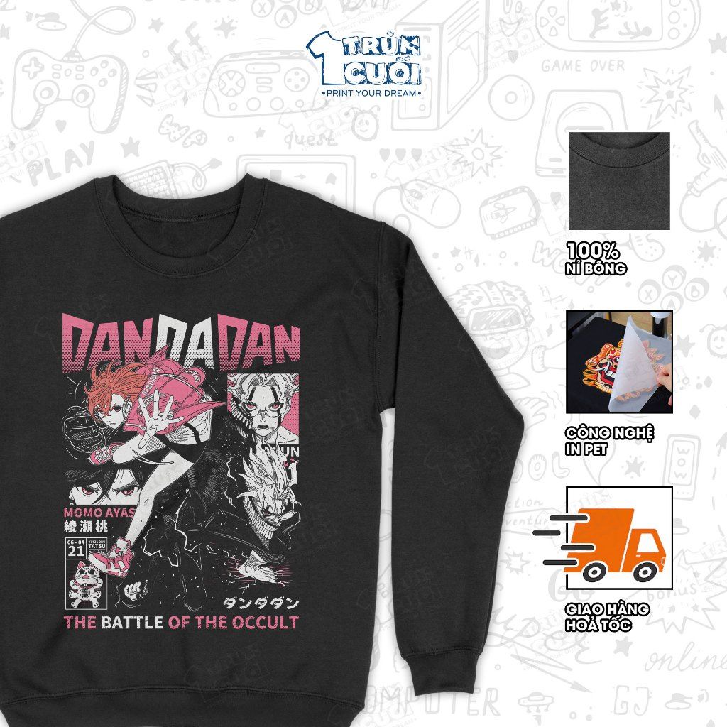  Áo sweater Dandadan - The Battle Of The Occult, Trùm Cuối Manga Anime, Nỉ Bông 100% Unisex nam nữ 0454 
