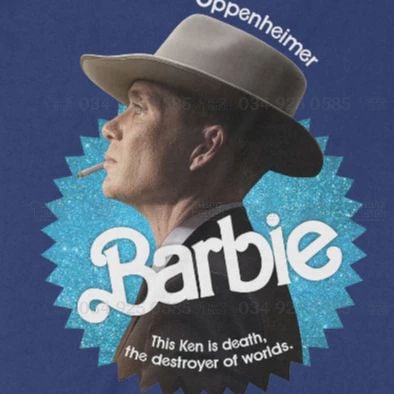  Áo thun Barbie x Oppenheimer: Chàng Ken Tử Thần Ver. Xanh, Trùm Cuối Movie Meme, Unisex Cotton 100% 0292 