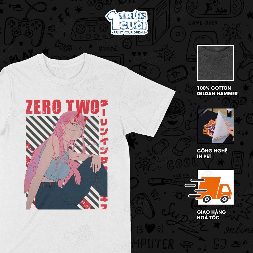  Áo thun Zero Two - Darling in the Franxx, Trùm Cuối Manga Anime, Cotton 100% Unisex 2 màu nam nữ 0443 