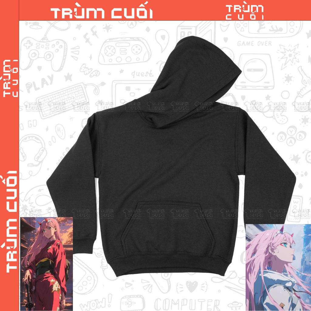  Áo Hoodie Zero Two - Neon Genesis Evangelion Unisex Trùm Cuối Anime, Cotton 100% 2 màu nam nữ 0445 