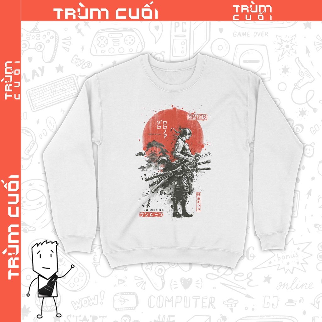  Áo Sweater Lãng Kháck Zoro - One Piece, Trùm cuối Anime Cine, Unisex Nỉ Bông 100% 2 màu nam nữ 0160 