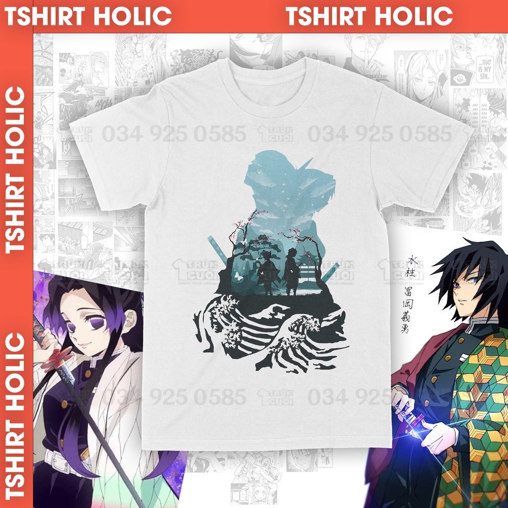  Áo thun Tomioka & Shinobu - Kimetsu Yaiba Unisex Trùm Cuối Anime, Cotton 100% 2 màu nam nữ 0058 