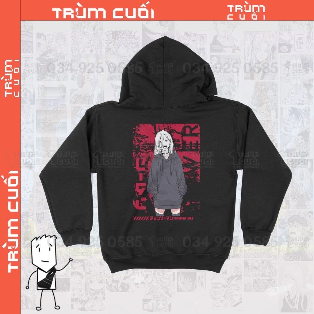  Áo Hoodie Power - Huyết quỷ Chainsaw Man, Trùm Cuối Anime, Unisex Nỉ Bông 100% 2 màu nam nữ 0018 