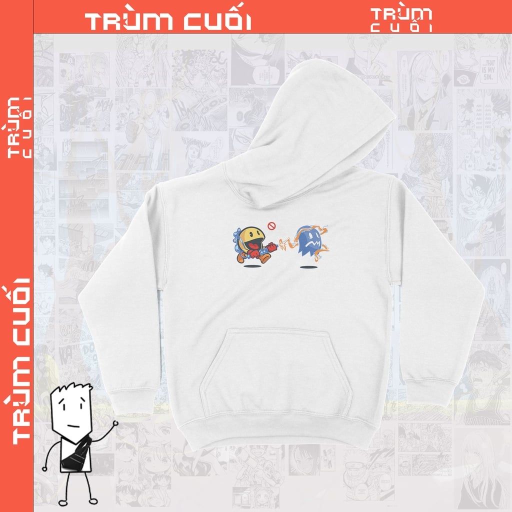  Áo hoodie Pacman Ghost Buster Unisex Trùm Cuối Game, Nỉ Bông 100% 2 màu nam nữ 0069 