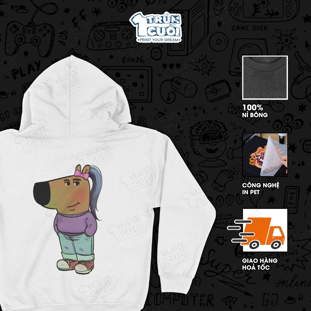  Áo Hoodie 2 mặt Cô nàng thư thái - just a chill girl, Trùm Cuối Meme, Nỉ Bông 100% Unisex nam nữ 0448 