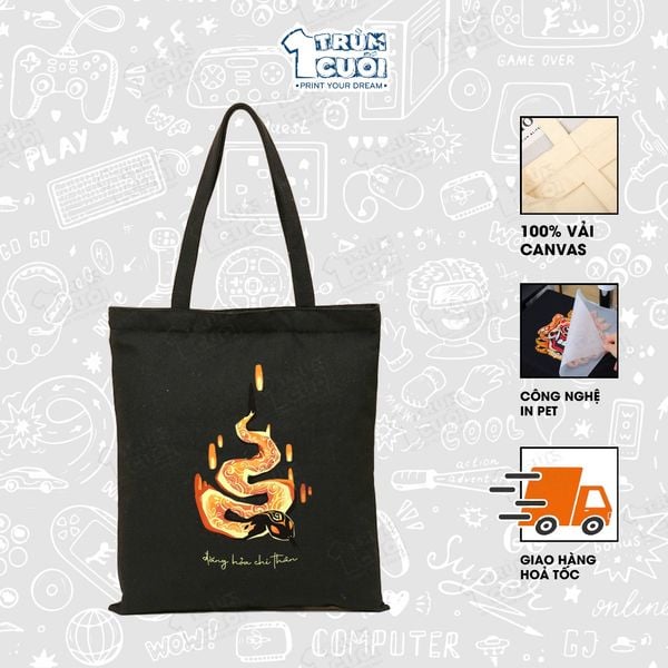  Túi Tote Đăng Hoả Chi Thần, Trùm Cuối 2025, 100% vải Canvas 35x40 cm - Unisex Nam Nữ 2 màu đen trắng 