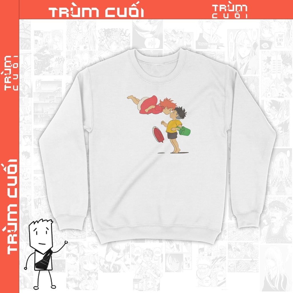  Áo Sweater Cô bé người cá Ponyo - Ghibli, Trùm cuối  Anime Cine, Unisex Nỉ Bông 100% 2 màu nam nữ 0120 
