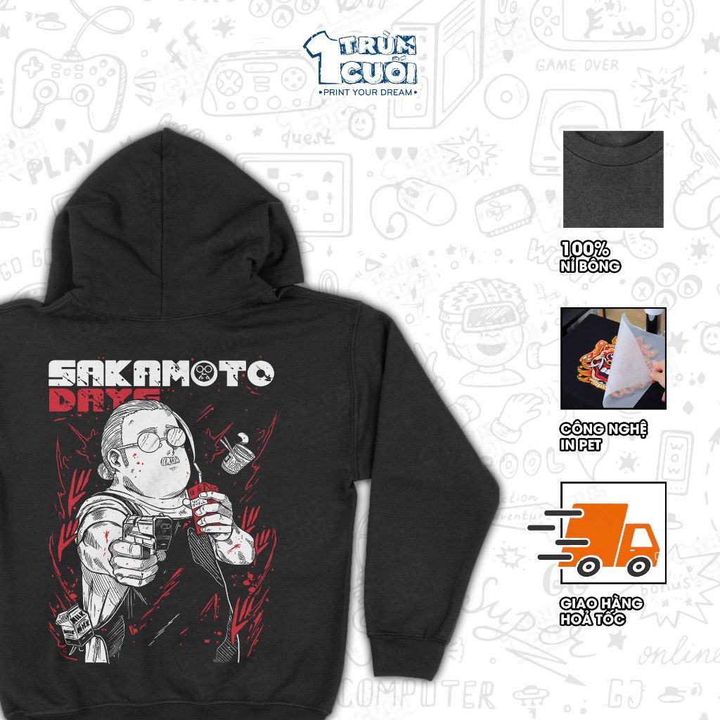  Áo hoodie Sát Thủ Về Vườn - Sakamoto Days, Trùm Cuối Manga Anime, Nỉ Bông 100% Unisex nam nữ 0453 