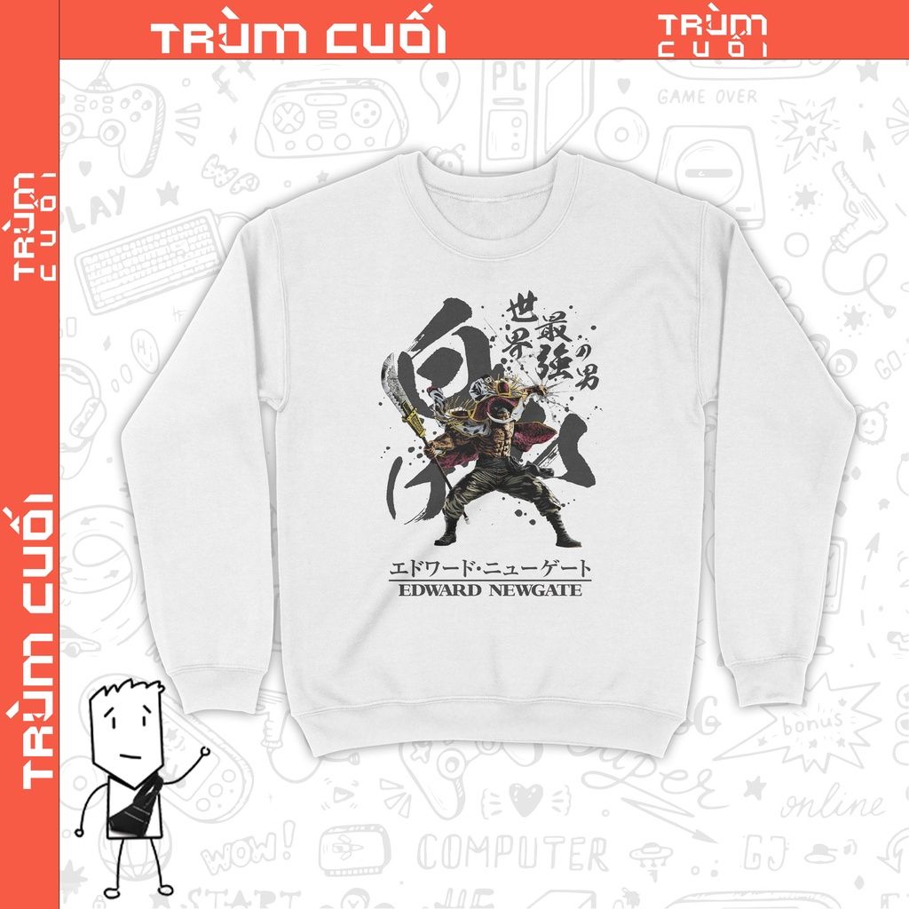  Áo Sweater Râu Trắng - One Piece, Unisex Trùm Cuối Anime Cine, Nỉ Bông 100%, 2 màu nam nữ 0166 
