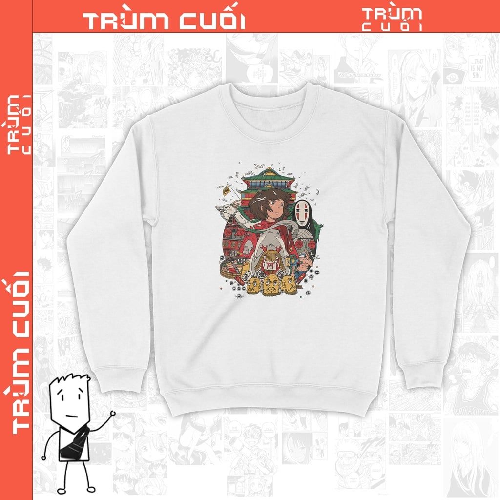  Áo Sweater Sprited Away - Ghibli Unisex Trùm Cuối Anime Cine, Nỉ Bông 100% 2 màu nam nữ 0104 