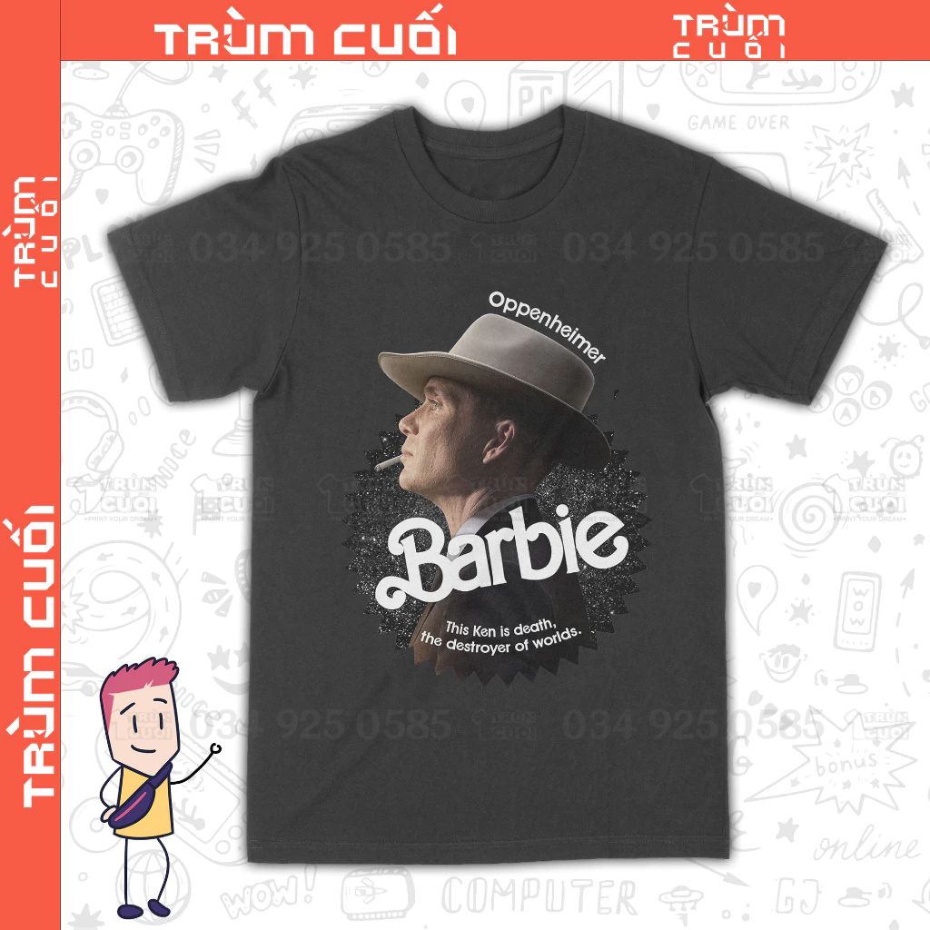  Áo thun Barbie x Oppenheimer: Chàng Ken Tử Thần Ver. ĐEN DARK, Trùm Cuối Movie Meme, Unisex Cotton 100% 0292 