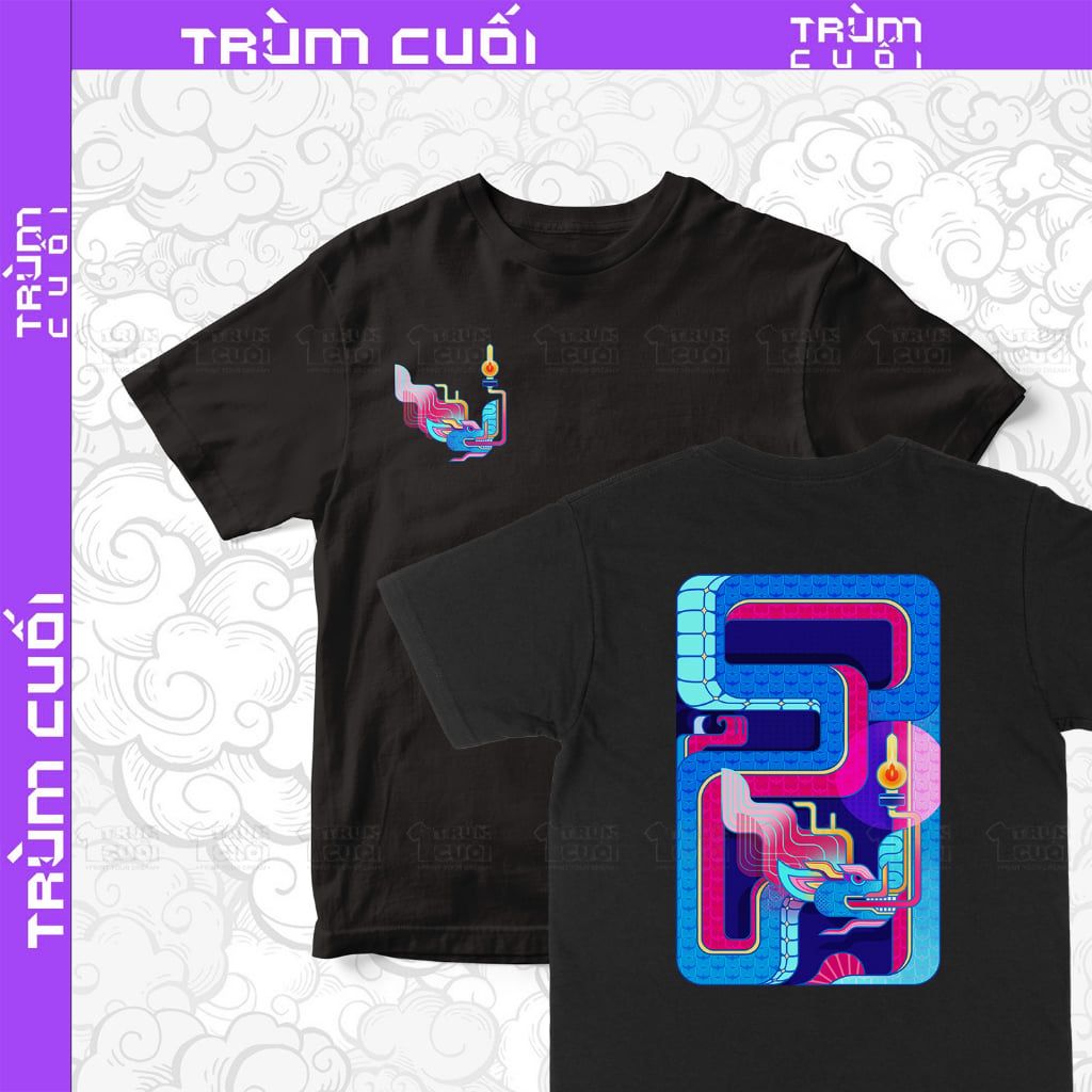  Áo thun 2 mặt Rồng Rắn Bắt Đèn, Trùm Cuối Đăng Hỏa Chi Thần 2024, Unisex Cotton 100% 2 màu nam nữ 0403 
