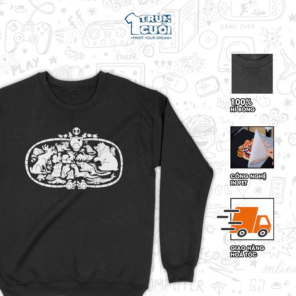 Áo Sweater Robot Hoang Dã - The Wild Robot, Trùm Cuối Cine, Unisex Nỉ Bông 100% 2 màu nam nữ 0459 