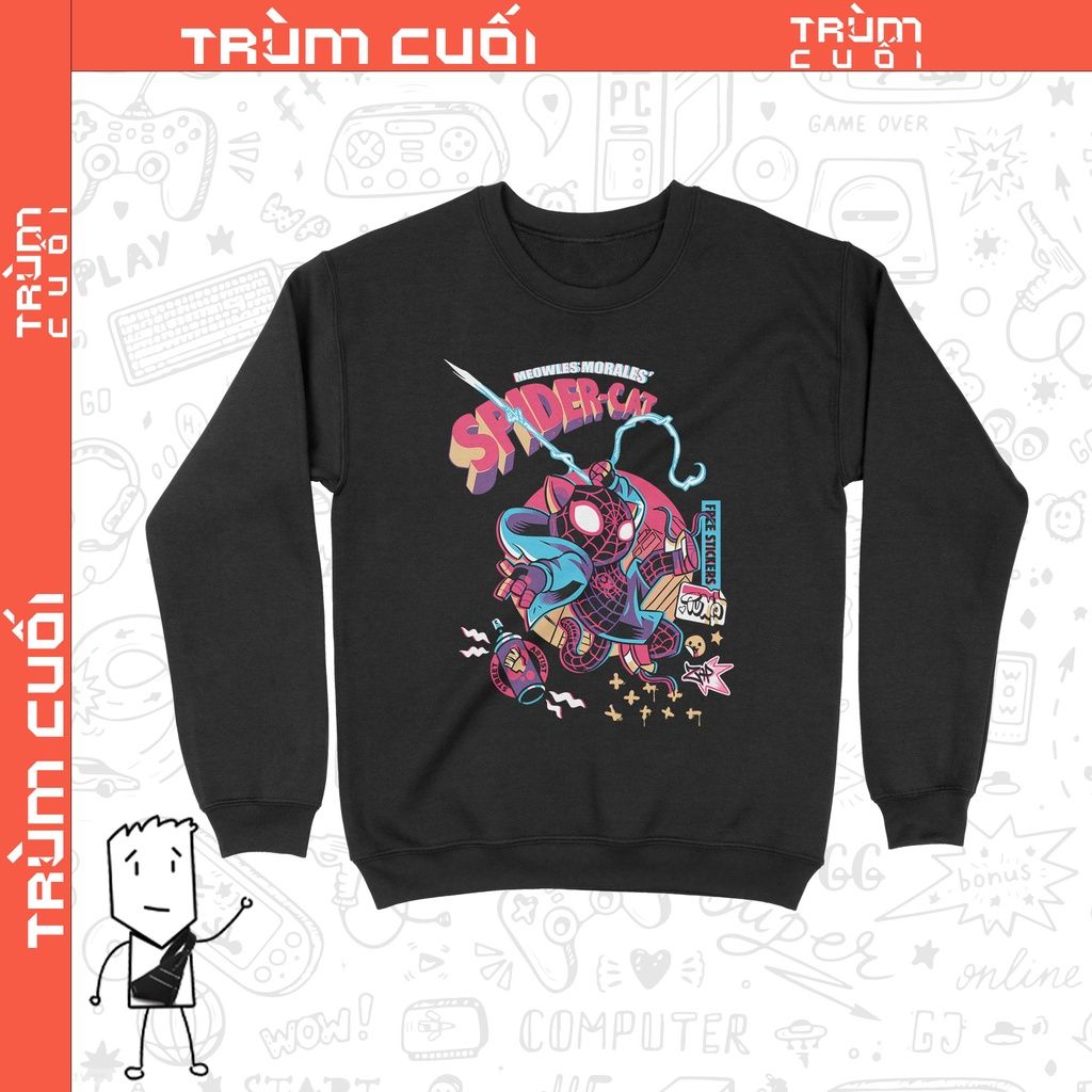  Áo sweater Spider Cat - Mèo Morales, Trùm Cuối Marvel Cine, Unisex Nỉ Bông 100% 2 màu nam nữ 0225 