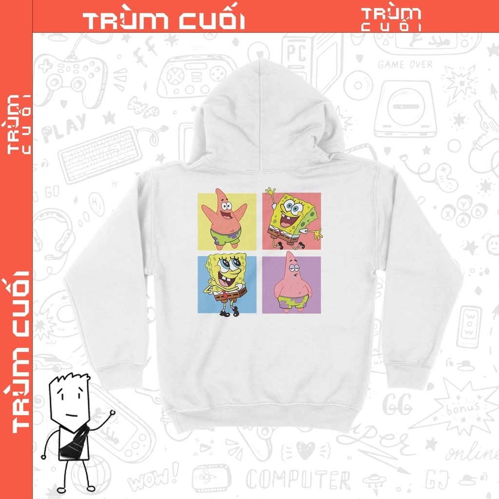  Áo Hoodie Chú bọt biển tinh nghịch, Trùm Cuối Cartoon Cine, Nỉ Bông 100% 2 màu nam nữ 0207 
