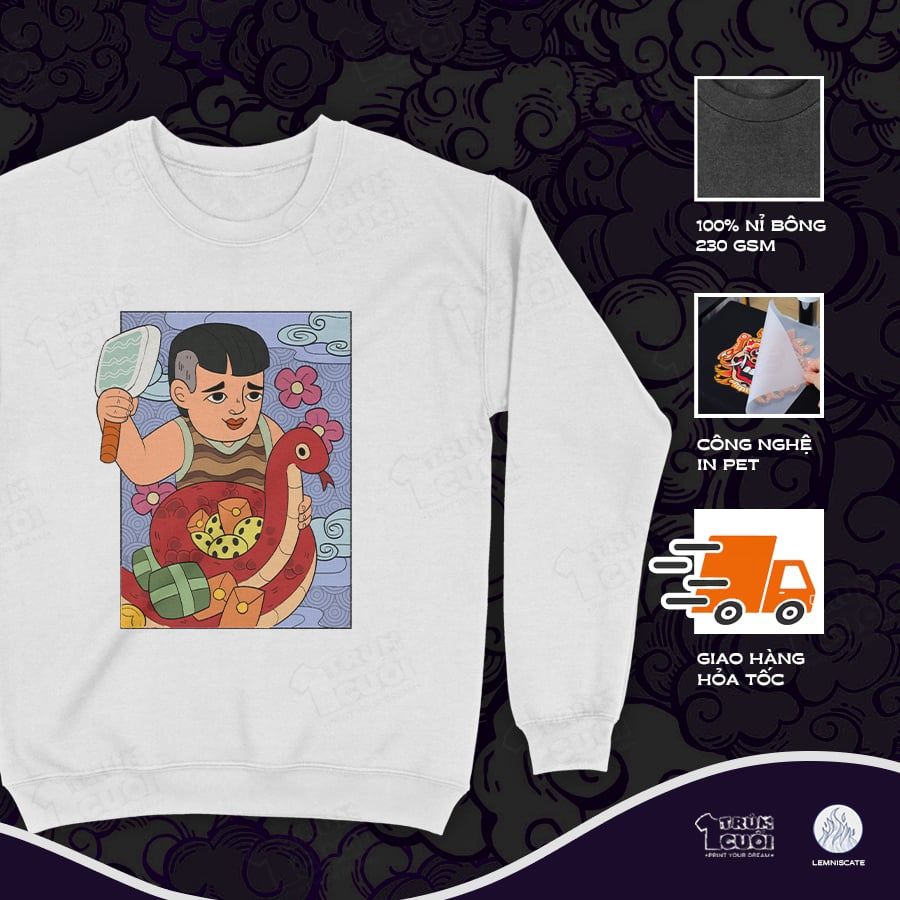  Áo sweater cậu Pảnh ôm Rắn Tía, Trùm Cuối x Đăng Hoả Chi Thần - Tết 2025, Nỉ Bông 100% Unisex nam nữ 