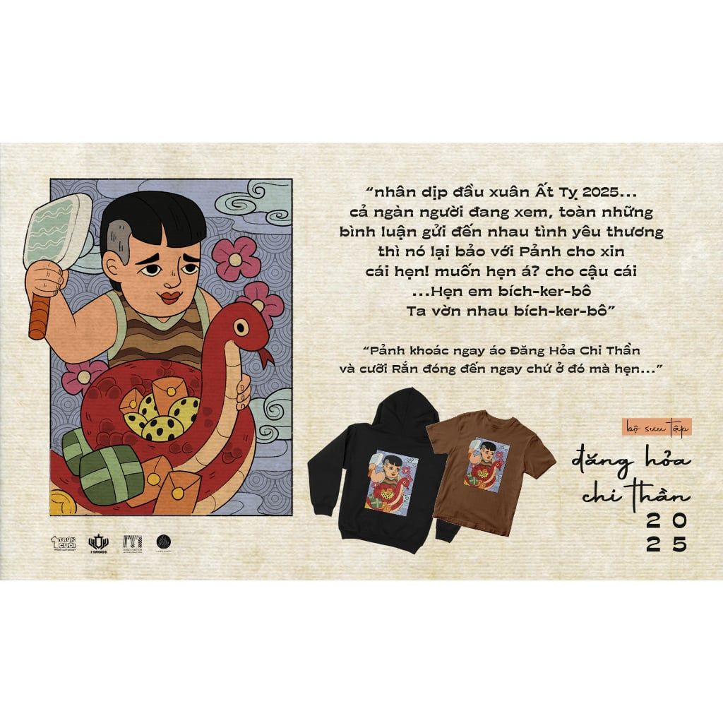  Áo thun oversize cậu Pảnh ôm Rắn Tía, Trùm Cuối x Đăng Hoả Chi Thần - Tết 2025, Unisex Cotton 100% 