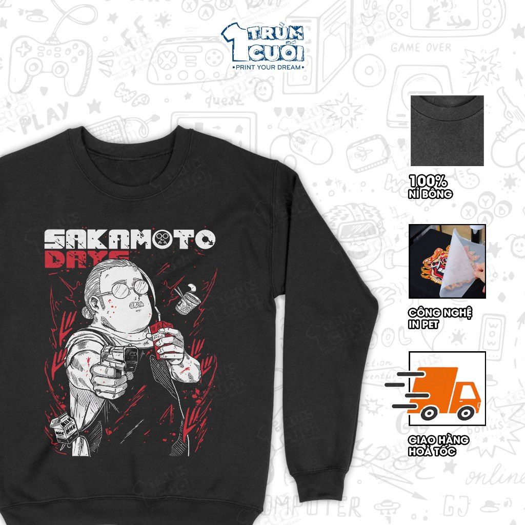 Áo sweater Sát Thủ Về Vườn - Sakamoto Days, Trùm Cuối Manga Anime Nỉ Bông 100% Unisex nam nữ 0453 
